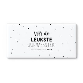 A4 Chocolade wikkel printable | Voor de leukste juf/meester/leidster! Liefs/groetjes, Naam • Stippen