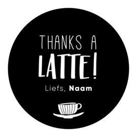 40mm rond gepersonaliseerde sticker • Thanks a latte! Liefs Naam