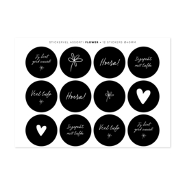 Stickervel assorti flower - zwart • ø40mm (12 stickers)