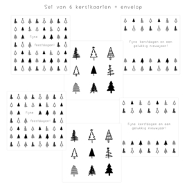 Set van 6 kerstkaarten incl. envelop • kerstbomen
