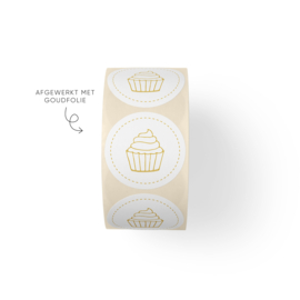 Sticker cupcake, wit • Rol 500 stuks • ø40mm