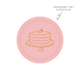 Sticker taartje met aardbei, roze • Rol 500 stuks • ø40mm
