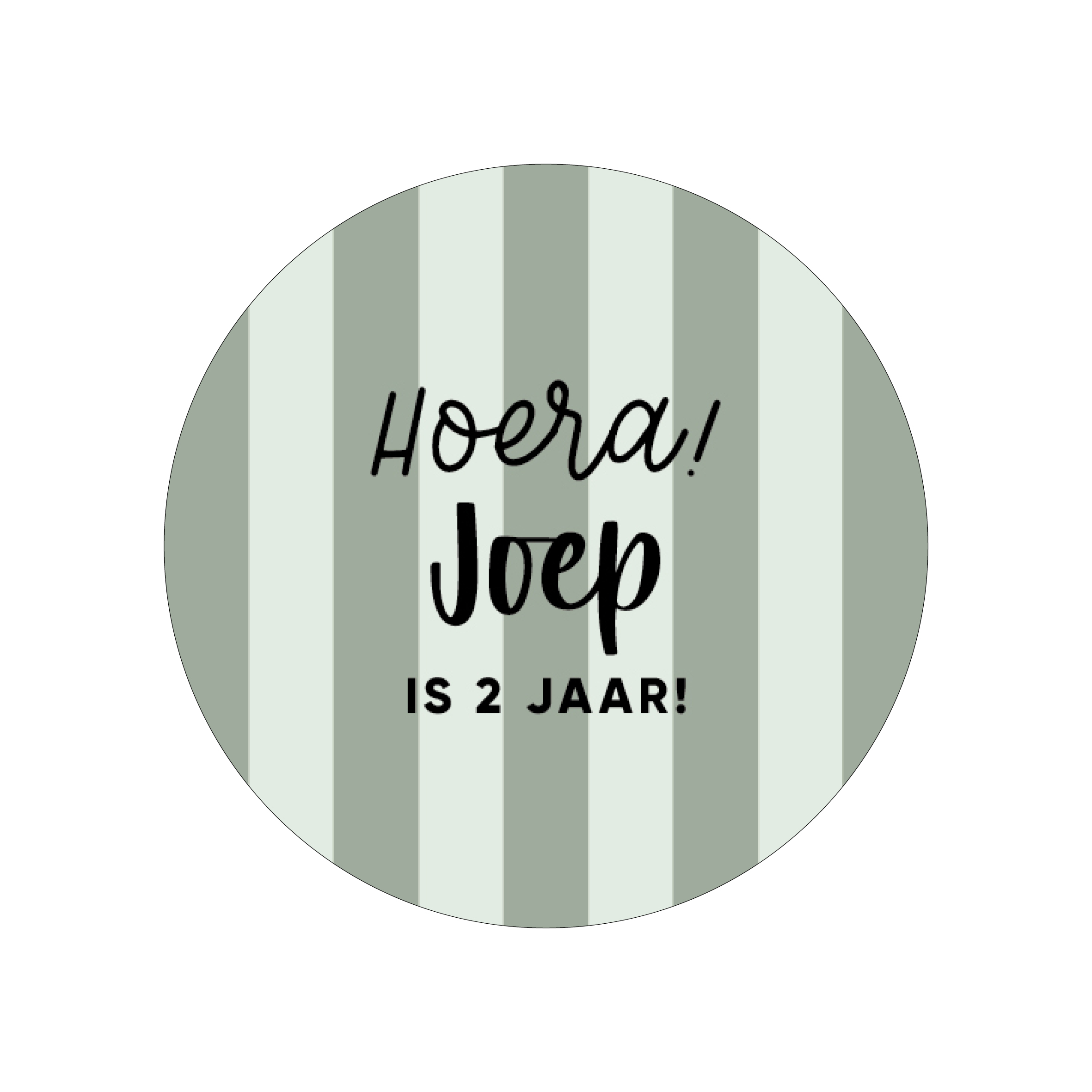 40mm rond gepersonaliseerde sticker • Hoera! Naam is .. jaar! - strepen
