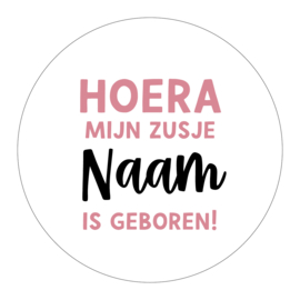 40mm rond gepersonaliseerde sticker • Hoera mijn zusje Naam is geboren!