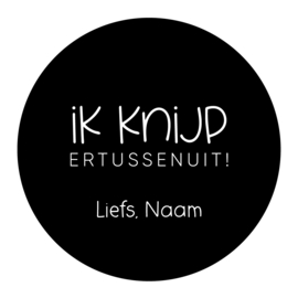 40mm rond gepersonaliseerde sticker • Ik knijp ertussenuit! Liefs, Naam