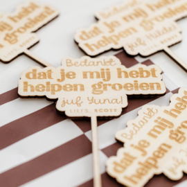 Gepersonaliseerde plantensteker • Bedankt dat je mij hebt helpen groeien juf/meester/leidster Naam! Liefs, Naam