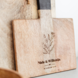 Gepersonaliseerde plank • Naam & Naam + de datum • Bloem