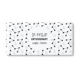 A4 Chocolade wikkel printable | Ik knijp ertussenuit. Liefs, Naam • Sterren