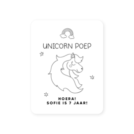Gepersonaliseerde sticker • Unicorn poep. Hoera Naam is 0 jaar! // 54x70mm