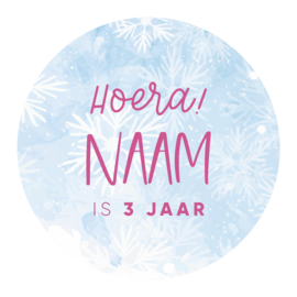 40mm rond gepersonaliseerde sticker • Hoera! Naam 0 jaar - Frozen (roze, paars of zwart)
