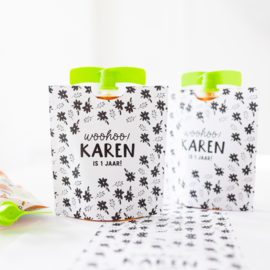 Knijpfruit wikkel printable | Woohoo! Naam is 0 jaar! • Bloemen