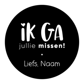 40mm rond gepersonaliseerde sticker • Ik ga jullie missen! Liefs, naam