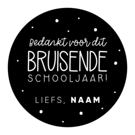 40mm rond gepersonaliseerde sticker • Bedankt voor dit bruisende schooljaar! Liefs, Naam