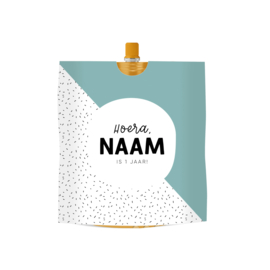 Knijpfruit wikkel printable | Hoera, Naam is 1 jaar! • Confetti blauw