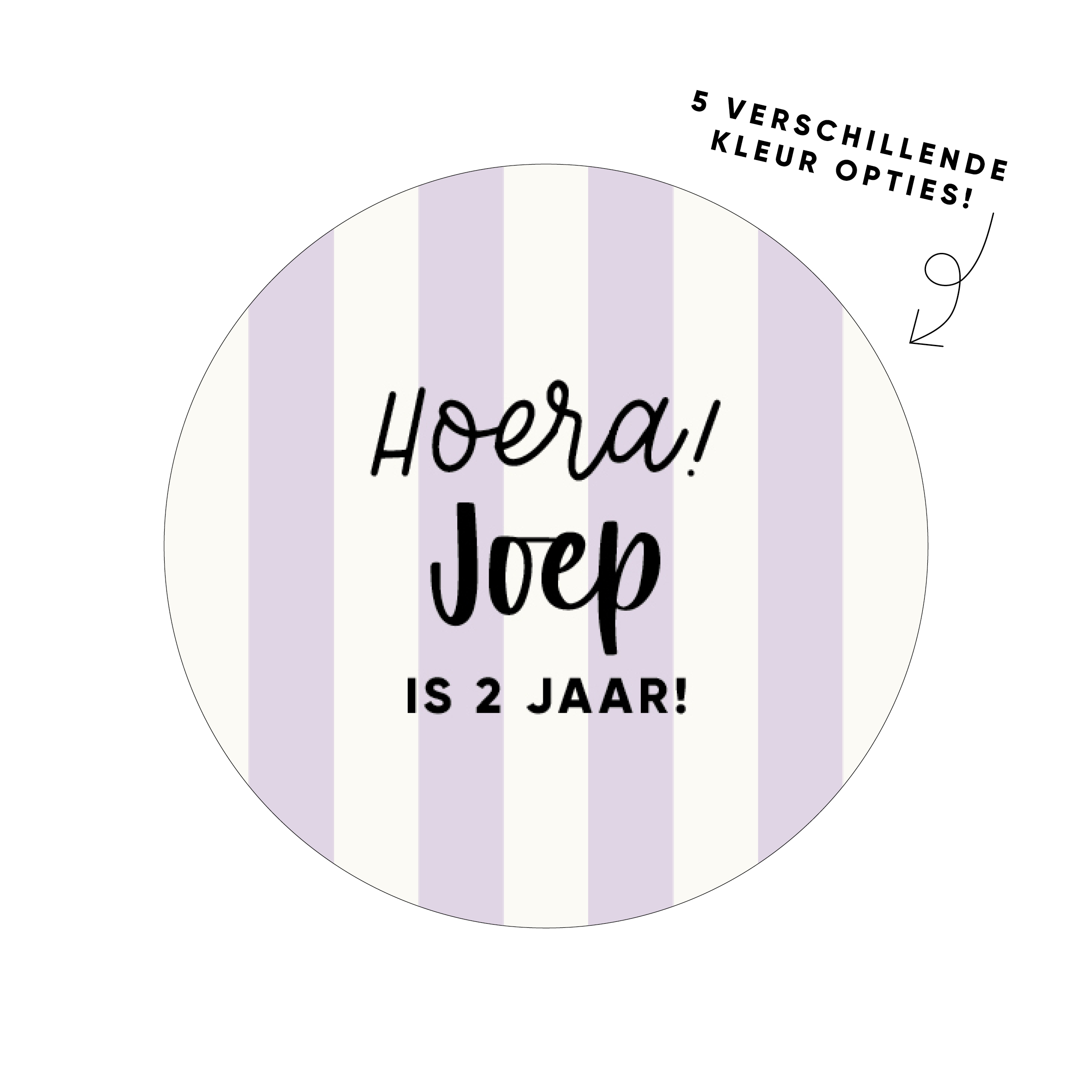 40mm rond gepersonaliseerde sticker • Hoera! Naam is .. jaar! - strepen