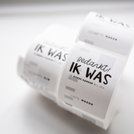 54x70mm gepersonaliseerde sticker • Bedankt! Ik was in goede handen bij jou. Liefs, Naam