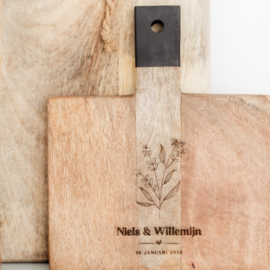 Gepersonaliseerde plank • Naam & Naam + de datum • Bloem