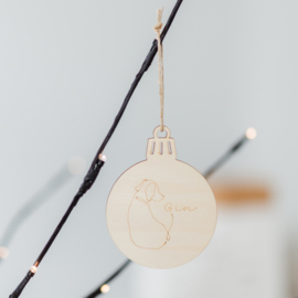 Gepersonaliseerde kerstbal gegraveerd • Huisdier Naam lijntekening hond