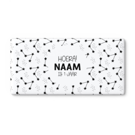 A4 Chocolade wikkel printable | Hoera! Naam 1 jaar! • Sterren