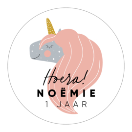 40mm rond gepersonaliseerde sticker • Hoera! Naam 0 jaar - Unicorn