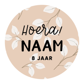 40mm rond gepersonaliseerde sticker • Hoera! Naam 0 jaar - takjes roze