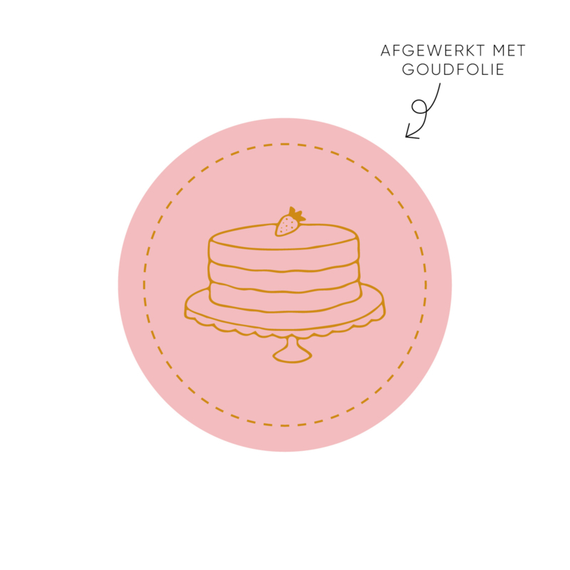 Sticker taart met aardbei, roze • ø40mm (10 stuks)
