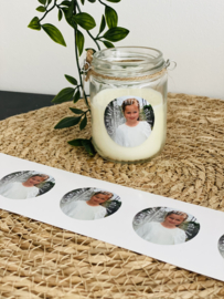 Stickers rond 4,5 cm met foto en tekst