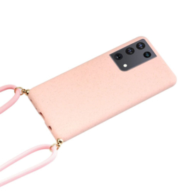 Galaxy S21 Ultra Crossbody TPU Hoesje met Koord Roze