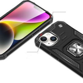 iPhone 15 Ring Armor Case met Magneet Zilver
