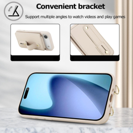 iPhone Air Hoesje met Pasjeshouder en Draagkoord Beige/Wit