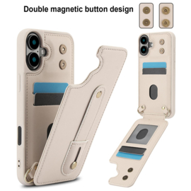 iPhone 16 Hoesje met Pasjeshouder en Draagkoord Beige/Wit