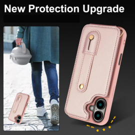 iPhone 16 Hoesje met Pasjeshouder en Draagkoord Rosé Goud