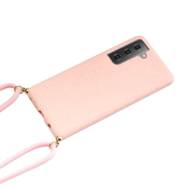 Galaxy S21 Crossbody TPU Hoesje met Koord Roze