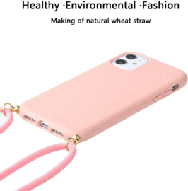 iPhone 14 Crossbody TPU Hoesje met Koord Roze