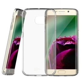 Galaxy S6 Edge Soft TPU Hoesje Transparant / Grijs / Roze
