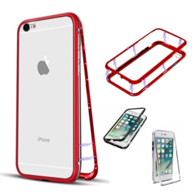 iPhone 6 / 6S Magnetisch Voor + Achter Hoesje + Tempered Glass Rood