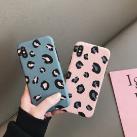 iPhone 6 / 6S Soft TPU Hoesje Luipaard Print Blauw / Roze