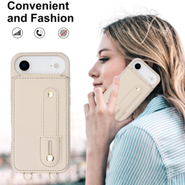 iPhone Air Hoesje met Pasjeshouder en Draagkoord Beige/Wit
