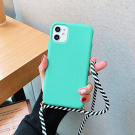 iPhone 15 Plus Crossbody TPU Hoesje met Koord Mint