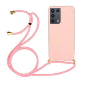 Galaxy S21 Ultra Crossbody TPU Hoesje met Koord Roze