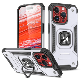 iPhone 15 Pro Ring Armor Case met Magneet Zilver