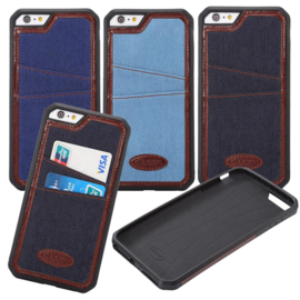 iPhone 6 Plus / 6S+ Denim Jeans Back Cover Hoesje Met Pasjesvakjes