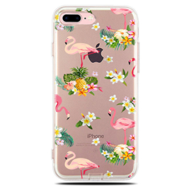 iPhone 7 Plus / 8 Plus Soft TPU Hoesje Flamingo Bloemen Print