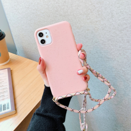 iPhone 14 Crossbody TPU Hoesje met Koord Roze