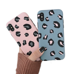 iPhone Xs Max Soft TPU Hoesje Luipaard Print Blauw / Roze