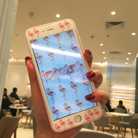 iPhone 6 Plus / 6S+ Tempered Glass Protector Met Print - Flamingo