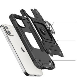 iPhone 14 Ring Armor Case met Magneet Zwart