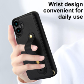 iPhone 16 Hoesje met Pasjeshouder en Draagkoord Zwart