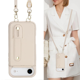 iPhone Air Hoesje met Pasjeshouder en Draagkoord Beige/Wit