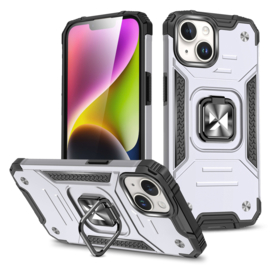 iPhone 15 Ring Armor Case met Magneet Zilver